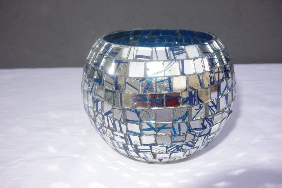 Dekorácia z lepeného skla modrá - chróm – Obrázok 2