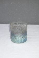 Sklenený  svietnik   modro  -  biely   11   x   10   cm