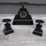 Súprava   starožitná    čiernych   mramorových   hodín