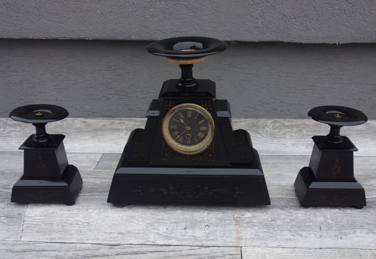 Súprava   starožitná    čiernych   mramorových   hodín – Obrázok 3