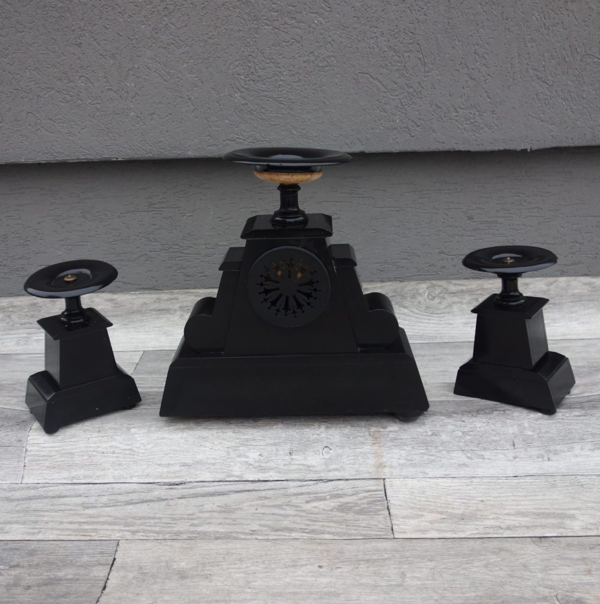 Súprava   starožitná    čiernych   mramorových   hodín – Obrázok 6